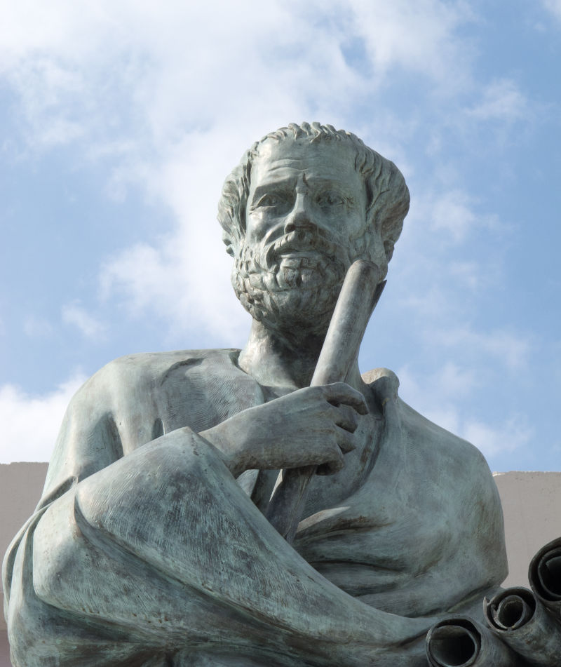 Stone sculpture Aristotle a Greek philosopher