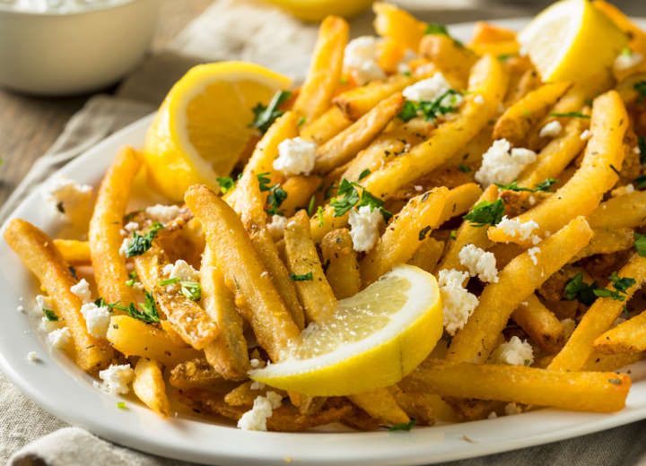 homemade fries with feta cheese