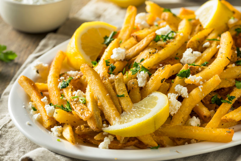 homemade fries with feta cheese