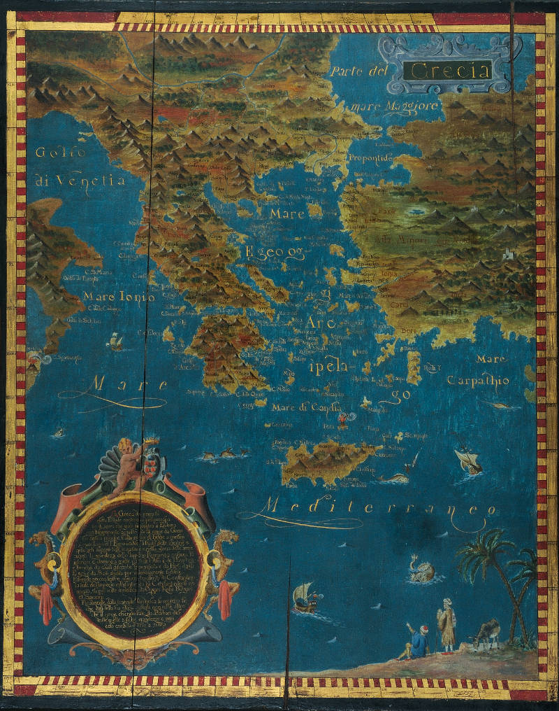 map of greece with notes in italian